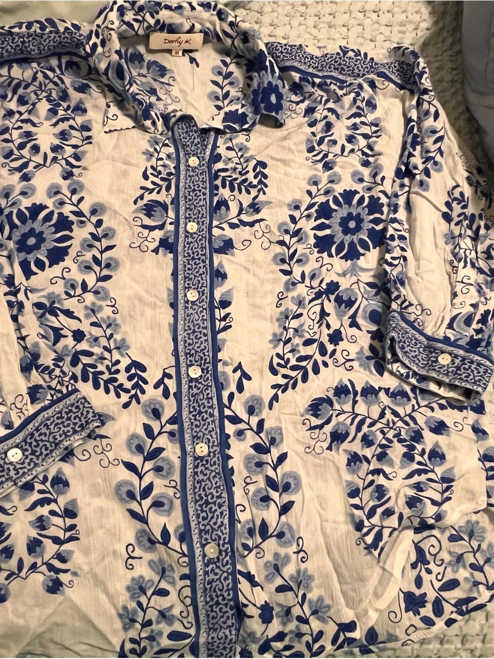 Blue Floral Button-Down Blouse